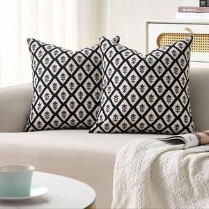 NEW! Set of 2 Black & Cream Plush Geometric Throw Pillow Covers